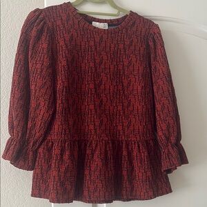 Anthropologie RO @ DE Red Textured Peplum Blouse